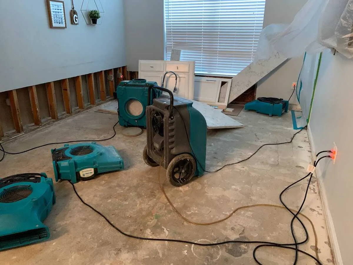 Dehumidifier in flood-cut room for Water Damage Restoration in Bayou Cane